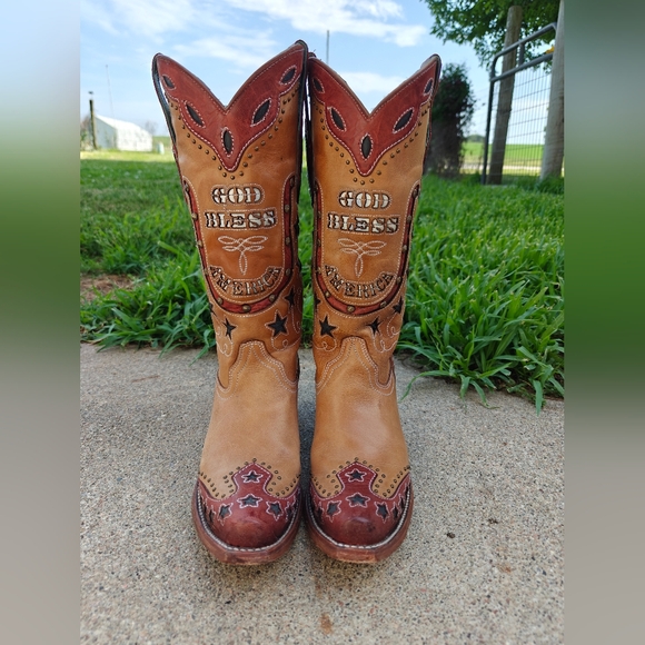 God Bless America Corral Cowgirl Boots Sz 7 - Picture 2 of 7